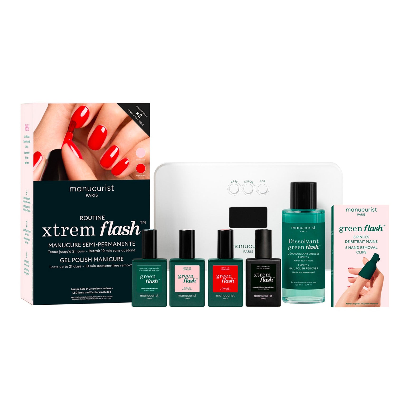 Kit Vernis Semi-Permanent 36W Hortencia & Poppy Red Green Flash Kit Vernis Semi-Permanent 36W Hortencia & Poppy Red Green Flash - Manucurist