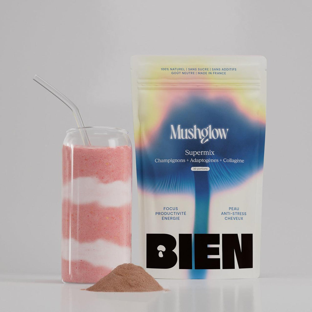 Mushglow – Supermix Champignons + Adaptogènes + Collagène